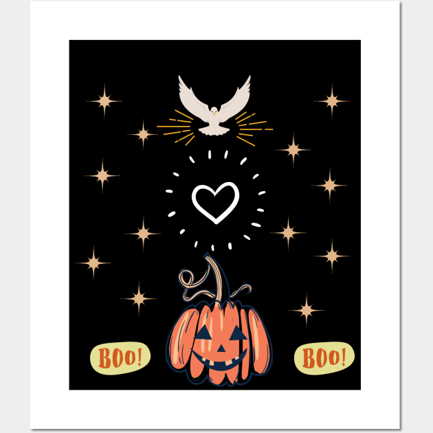 Peace Love And Scary Pumpkin Wall Art by TANSHAMAYA